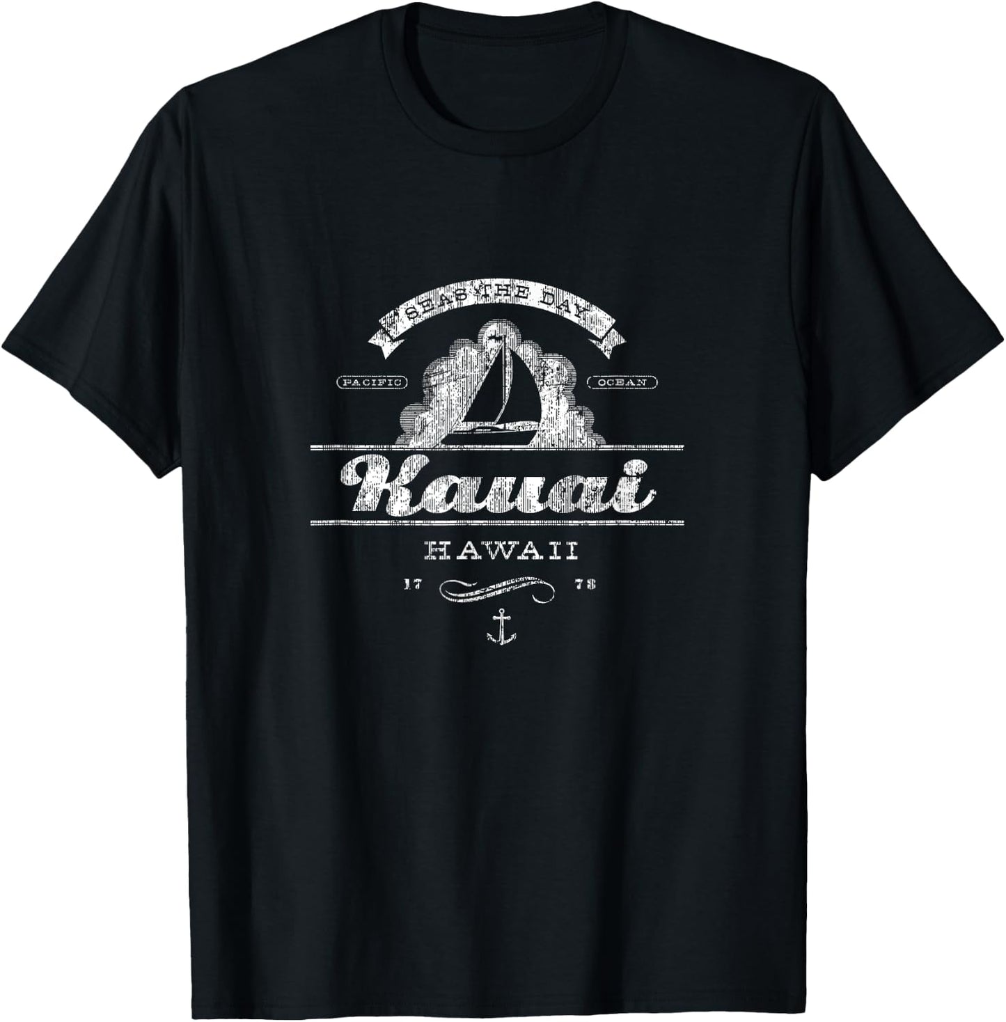 Kauai HI Sailboat Vintage Nautical Throwback T-Shirt - T-Shirt | Black