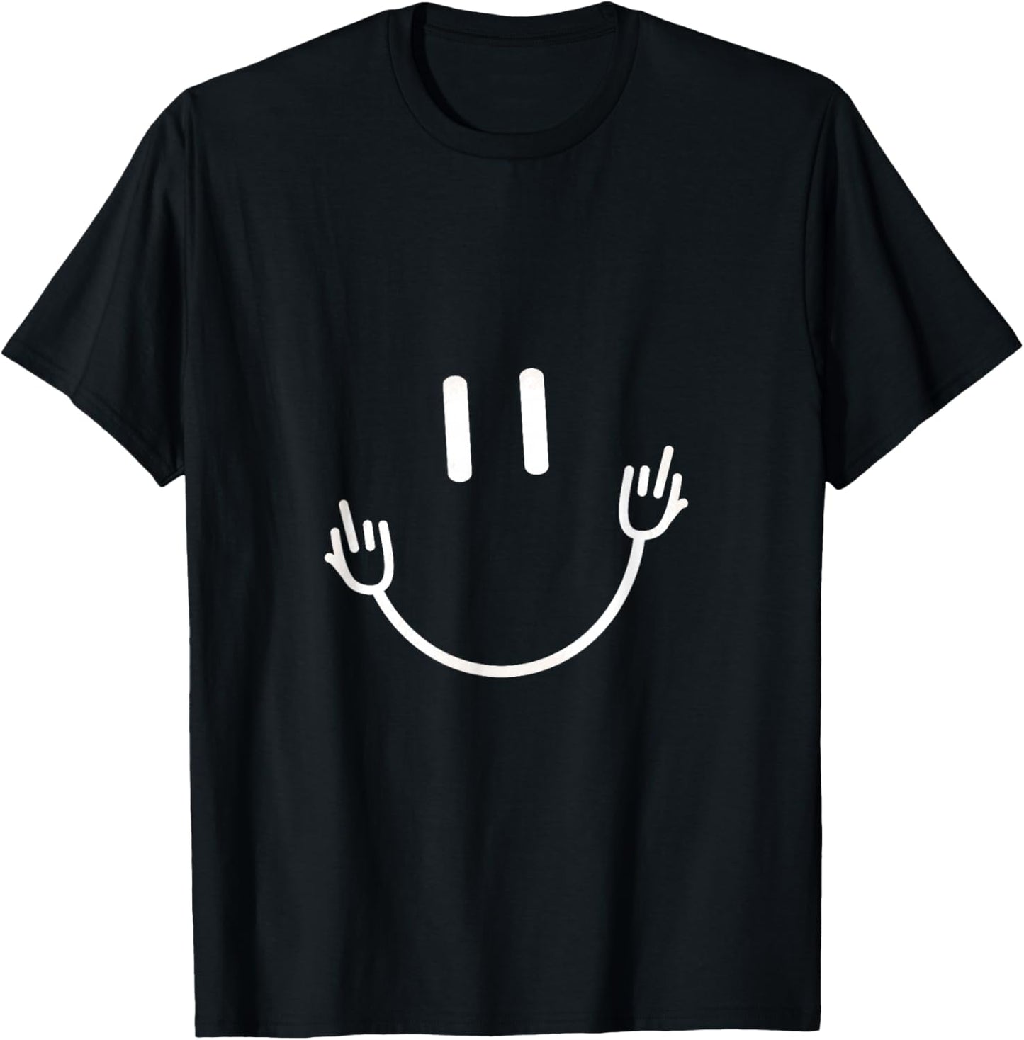 Funny Sarcastic Smile Face Middle Finger Graphic T-Shirt - T-Shirt | Black