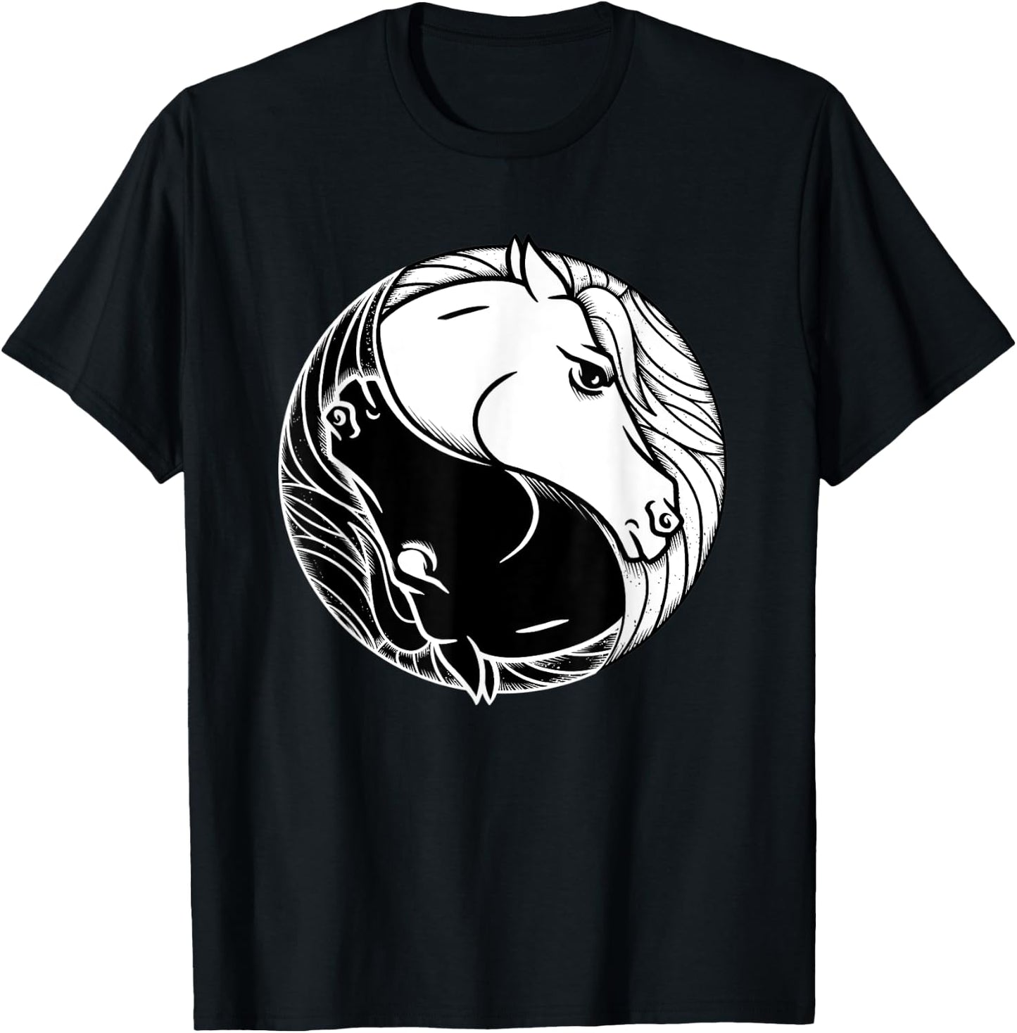Horse Yin And Yang - Tai Chi Symbol Equine Animal T-Shirt - T-Shirt | Black