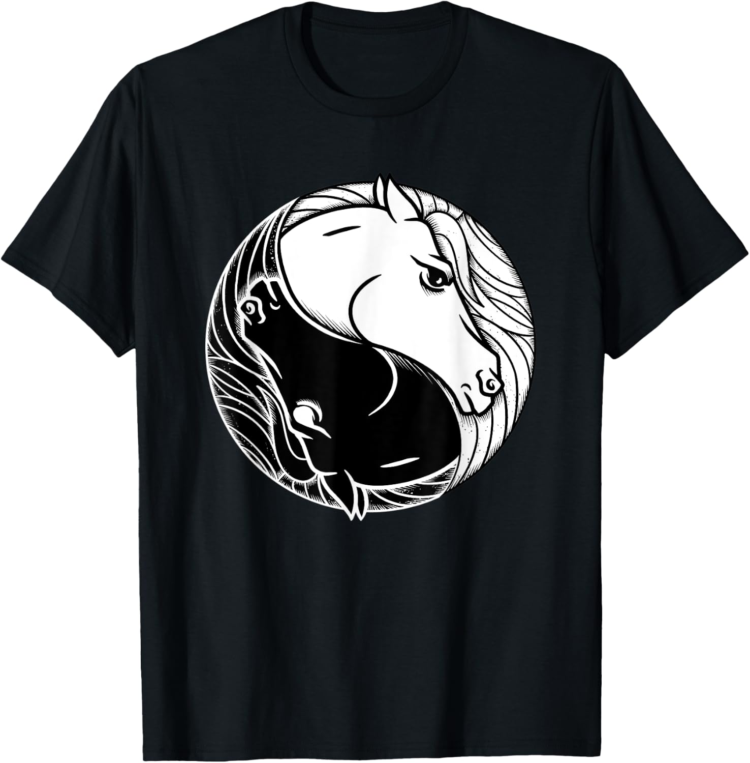 Horse Yin And Yang - Tai Chi Symbol Equine Animal T-Shirt - T-Shirt | Black