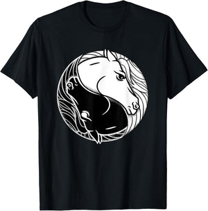 Horse Yin And Yang - Tai Chi Symbol Equine Animal T-Shirt - T-Shirt | Black