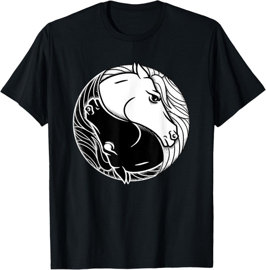 Horse Yin And Yang - Tai Chi Symbol Equine Animal T-Shirt - T-Shirt | Black