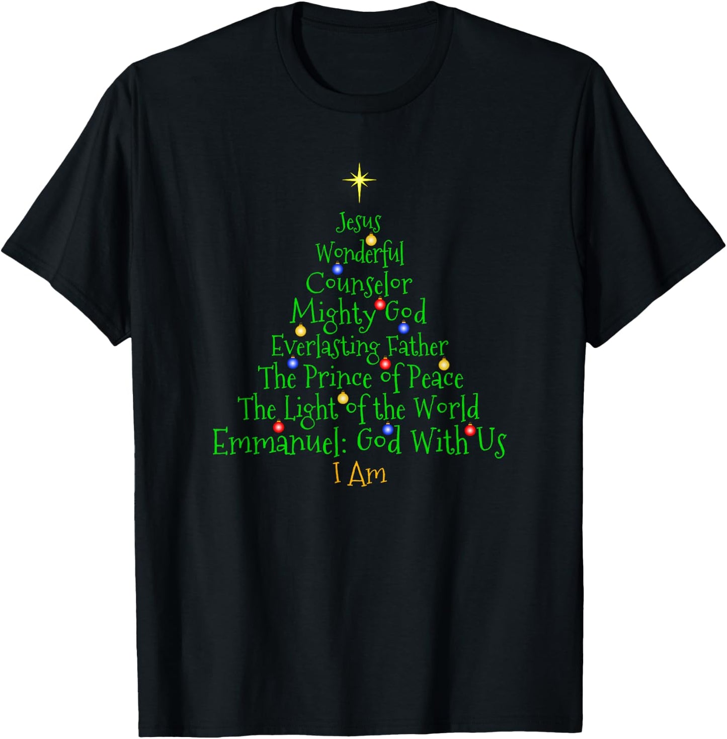 Christian Christmas Shirts Bible Names of Jesus Tree Shaped T-Shirt - T-Shirt | Black