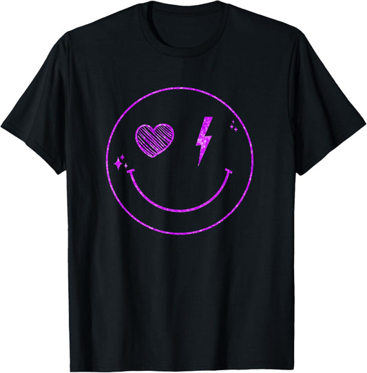 Purple Heart Lightening Smile Purple Color Graphic T-Shirt - T-Shirt | Black