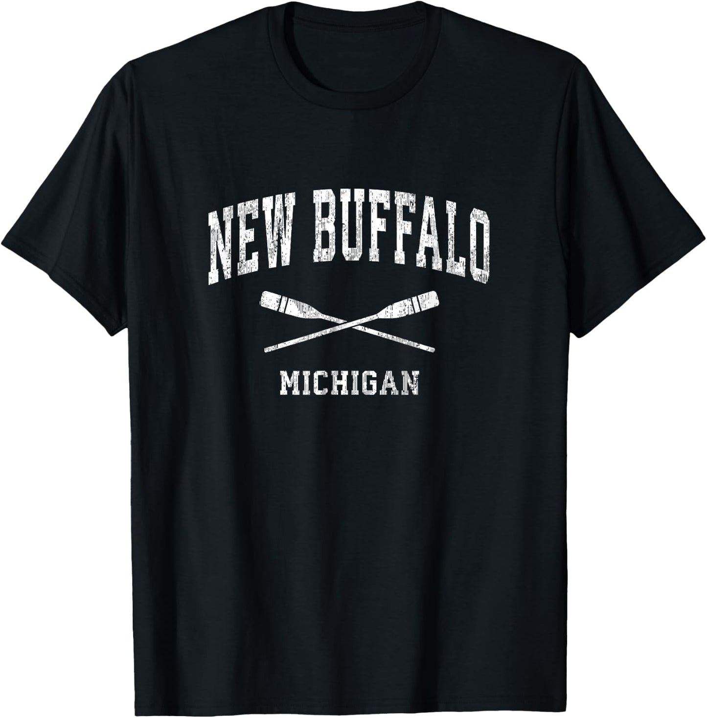 New Buffalo Michigan Vintage Nautical Paddles Sports Oars T-Shirt - T-Shirt | Black