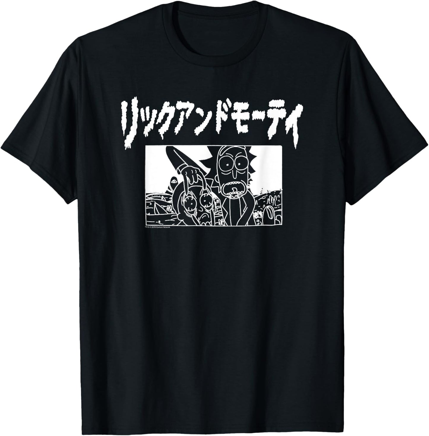 Rick and Morty White Japanese Logo T-Shirt - T-Shirt | Black