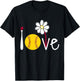 Kids Softball-Shirt Teen Girl Youth Cute I Love Softball Flowers T-Shirt - T-Shirt | Black