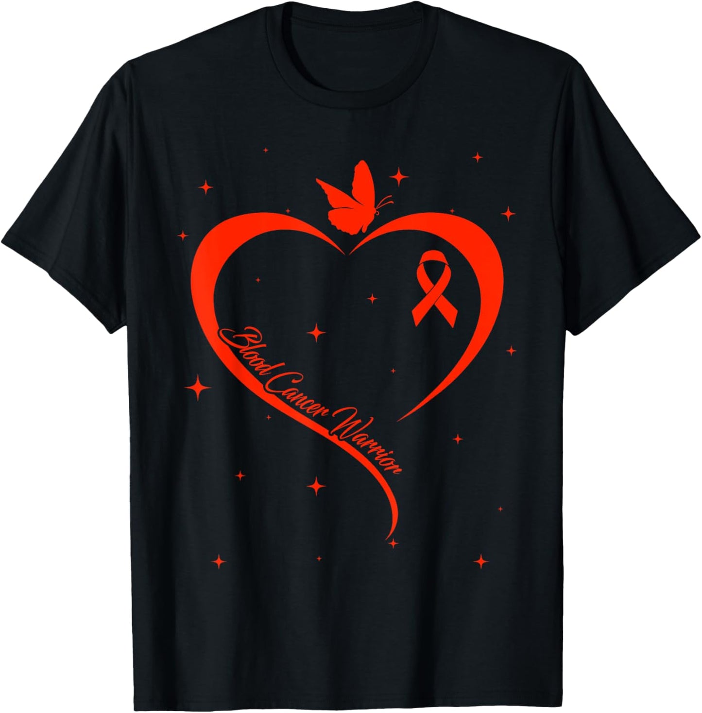 Blood Cancer Warrior Heart Red Ribbon Fighter Support Squad T-Shirt - T-Shirt | Black