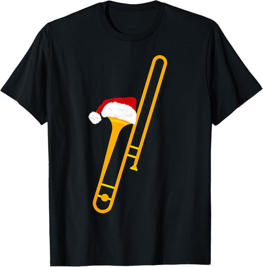 Santa Hat And Trombone Cool Christmas Novelty T-Shirt - T-Shirt | Black