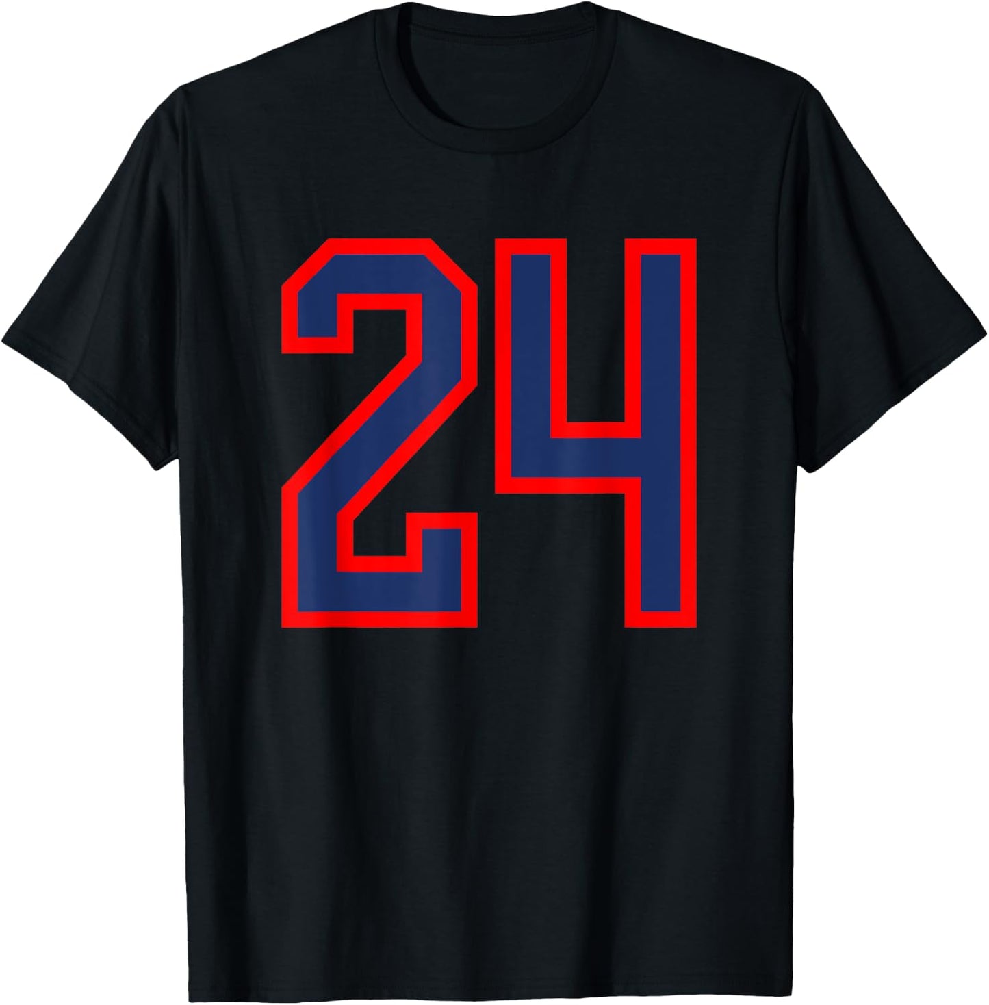Jersey Number #24 Red Blue Sports Birthday Lucky Number 24 T-Shirt - T-Shirt | Black
