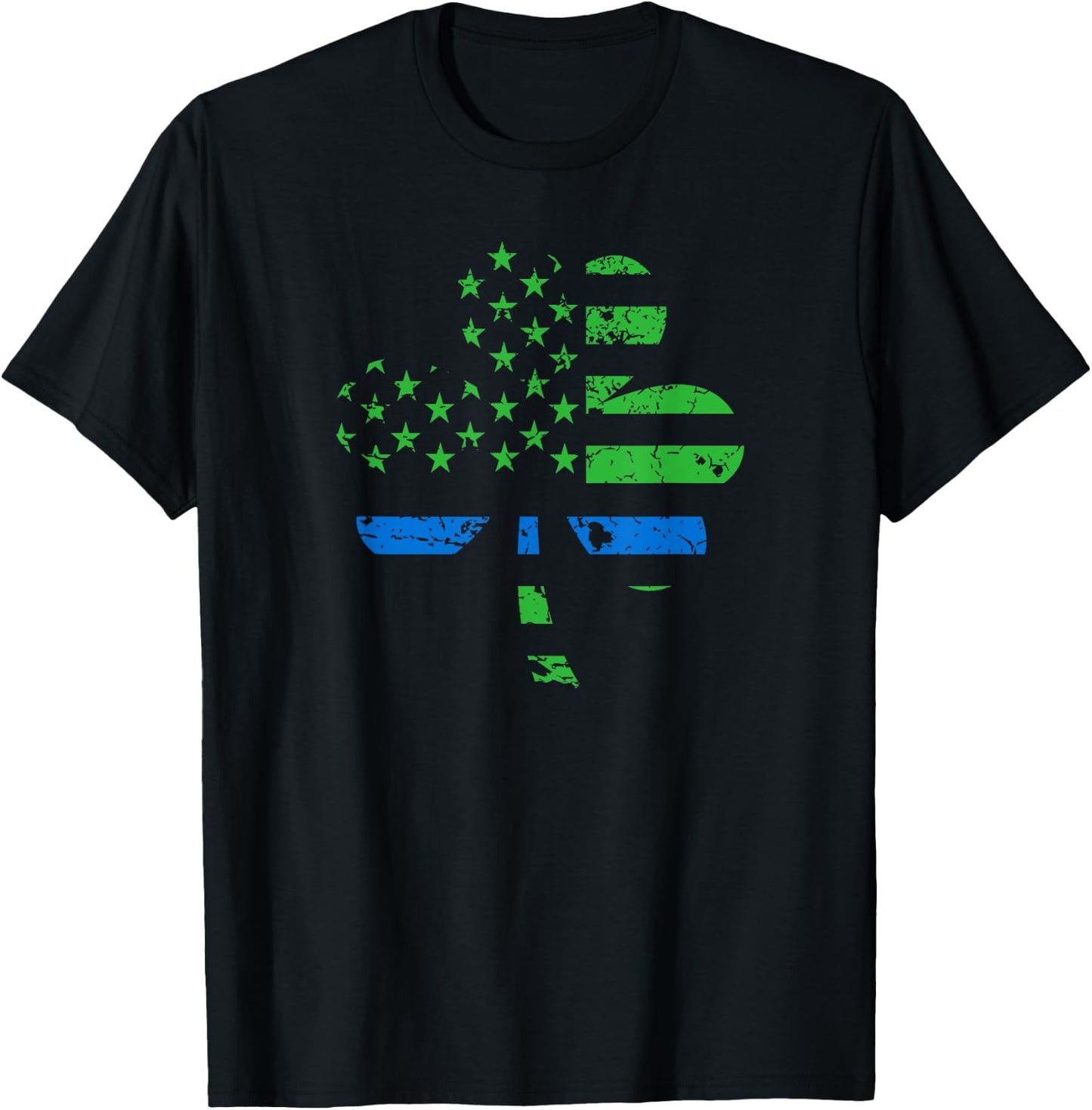 Shamrock USA Flag Thin Blue Line Police St. Patrick's Day T-Shirt - T-Shirt | Black