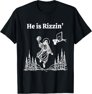 He Is Rizzing Jesus Slam Dunk Basketball Religious T-Shirt - T-Shirt | Black