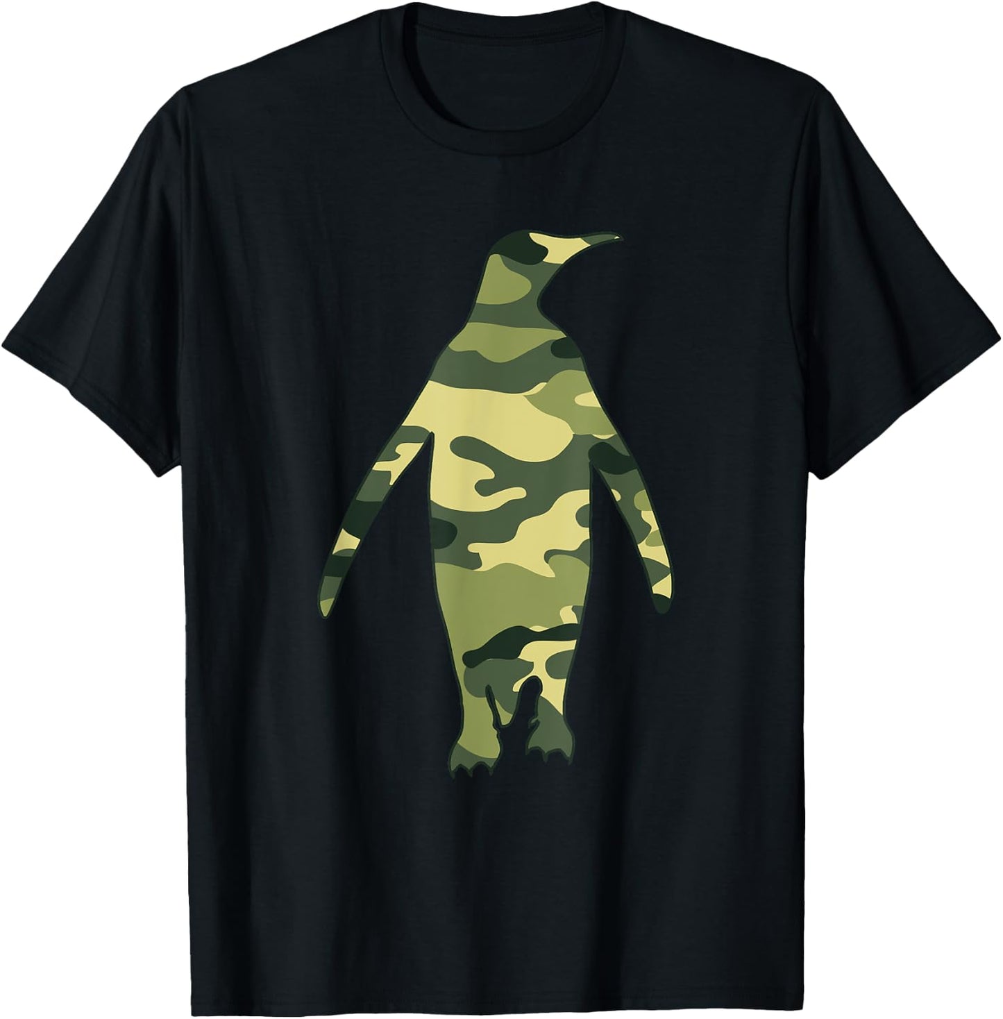 Military Penguin Camo Men Print US Bird Animal Veteran Gift T-Shirt - T-Shirt | Black