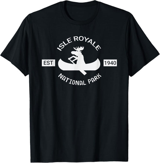 Michigan Shirt | Isle Royale National Park Moose Canoe T-Shirt - T-Shirt | Black