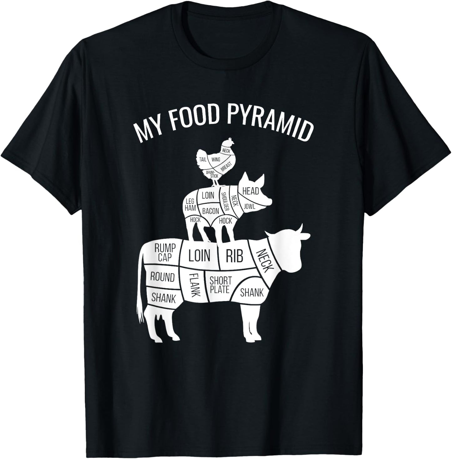 My Food Pyramid Funny Carnivore Cow Pig Chicken Small T-Shirt - T-Shirt | Black