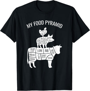 My Food Pyramid Funny Carnivore Cow Pig Chicken Small T-Shirt - T-Shirt | Black