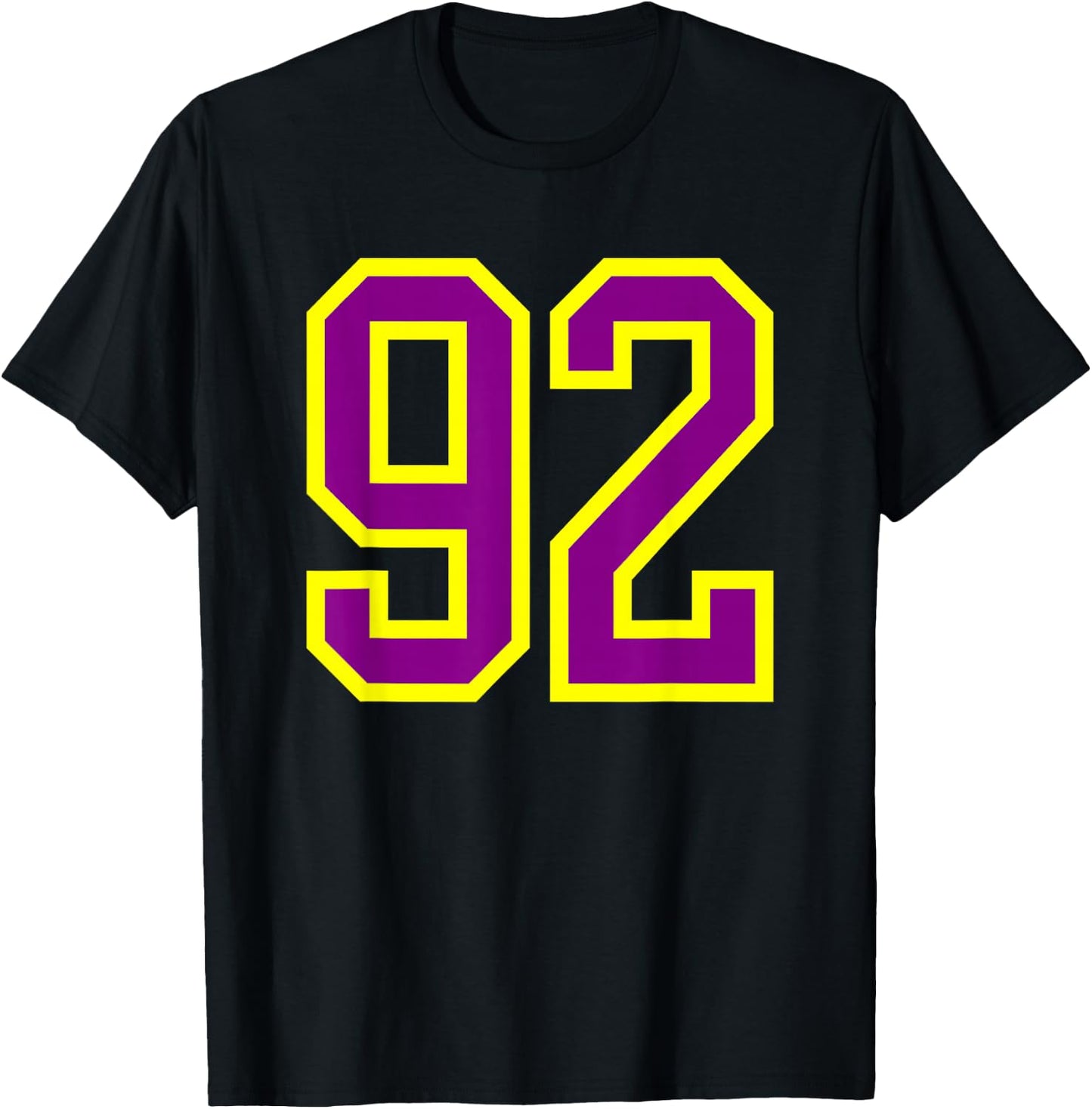 Purple Yellow Sports Team Number 92 T-Shirt - T-Shirt | Black