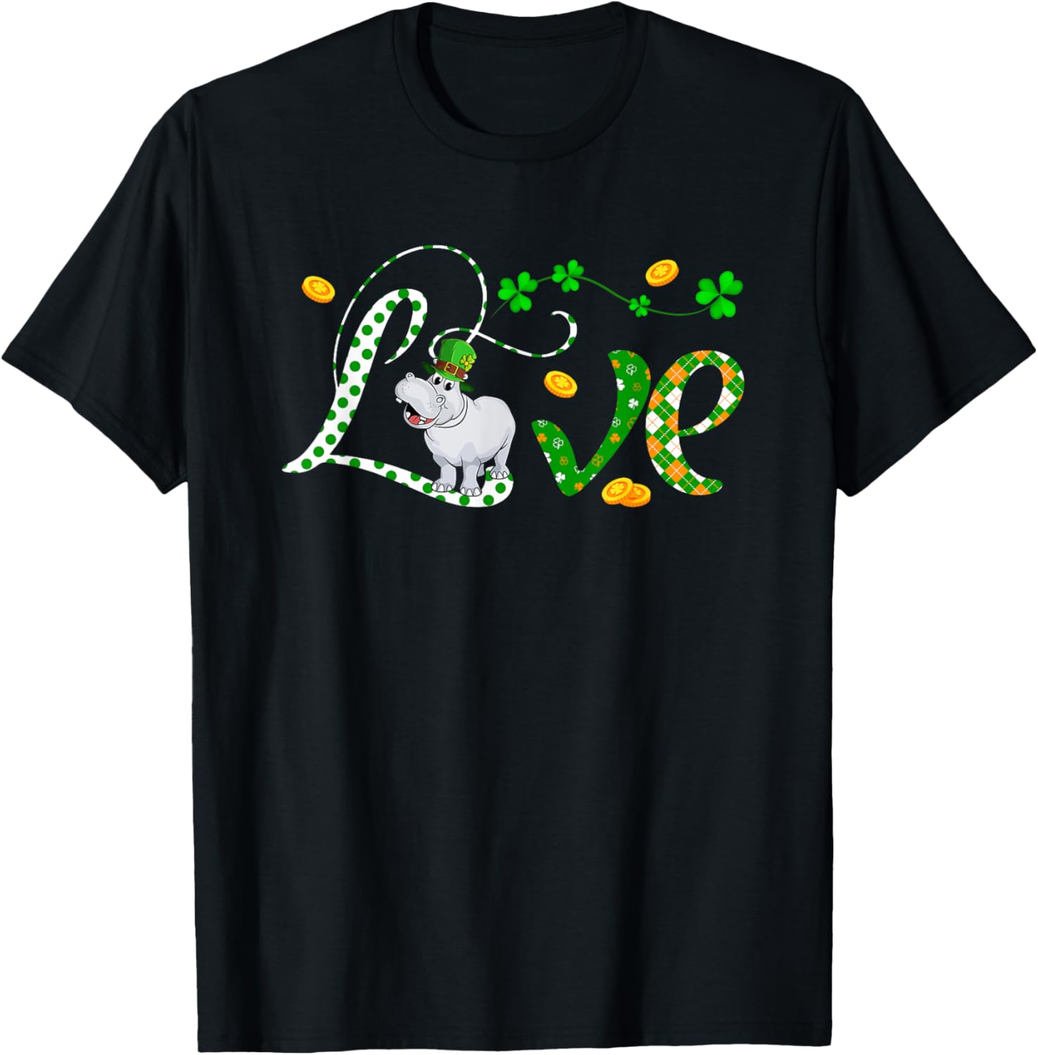 LOVE St. Patrick's Day Hippo Costume Clovers Lover Kids T-Shirt - T-Shirt | Black