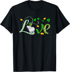 LOVE St. Patrick's Day Hippo Costume Clovers Lover Kids T-Shirt - T-Shirt | Black