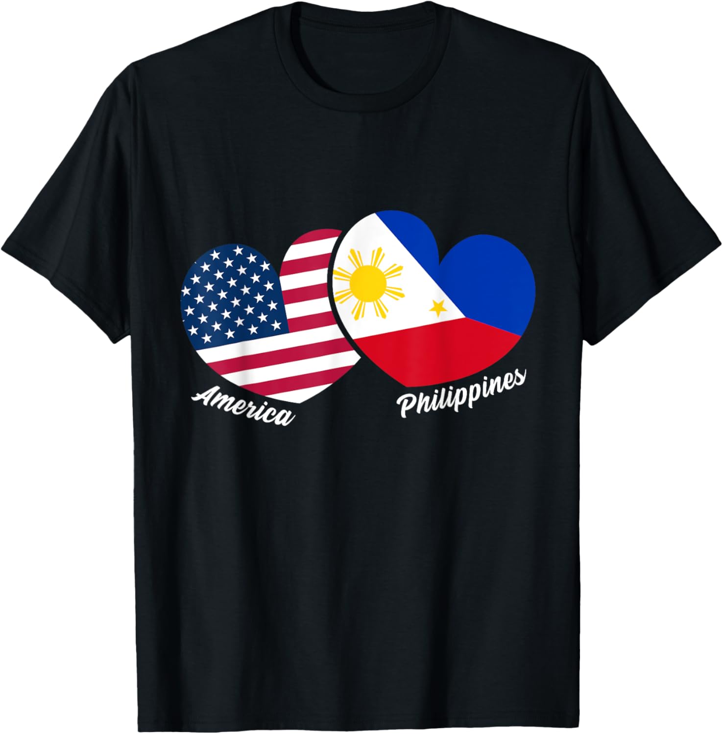 America Philippines Flag Heart American Filipino Pinoy T-Shirt - T-Shirt | Black