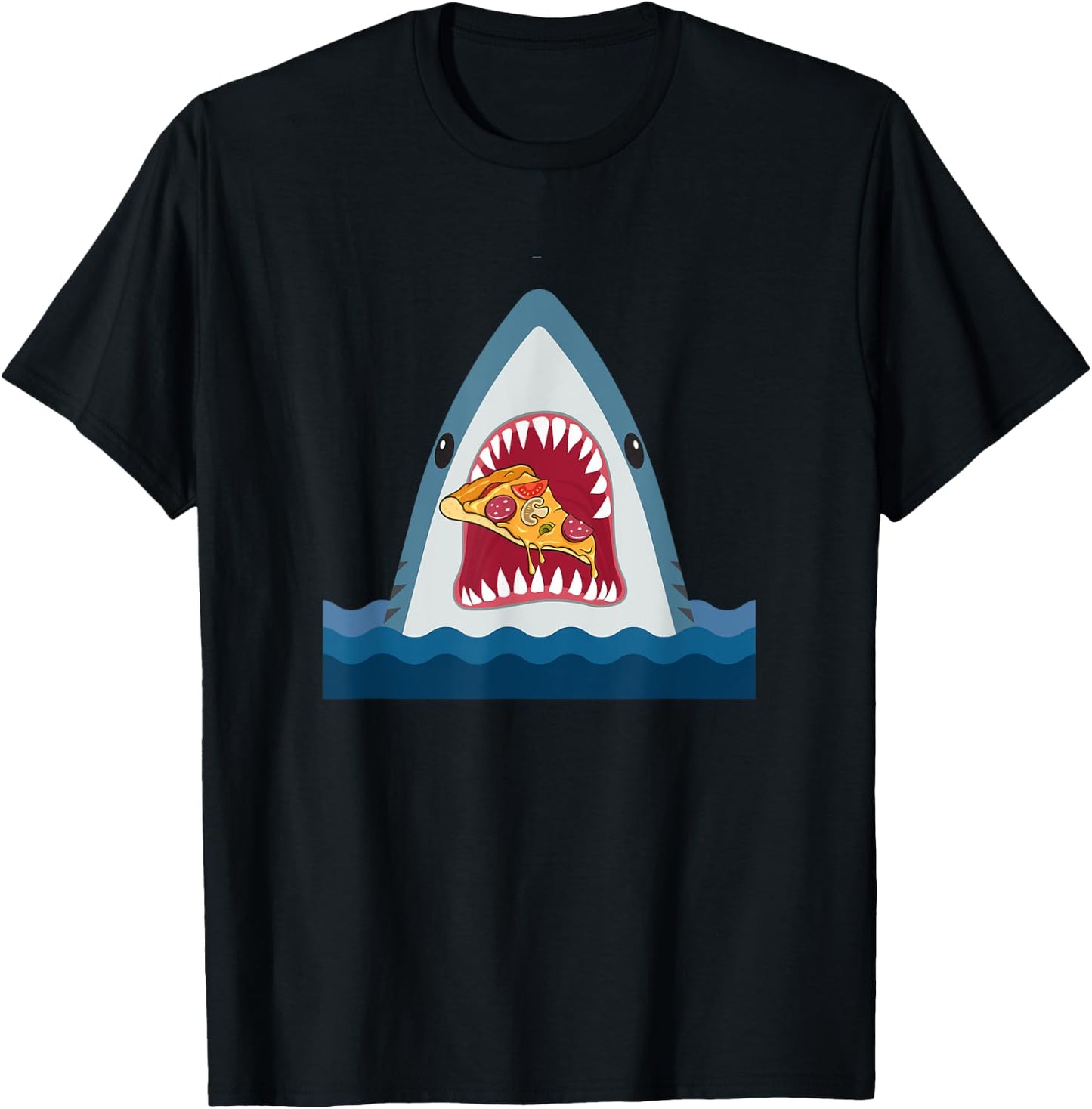 Shark Design Shark Eating Pizza Food Lover Gift T-Shirt - T-Shirt | Black