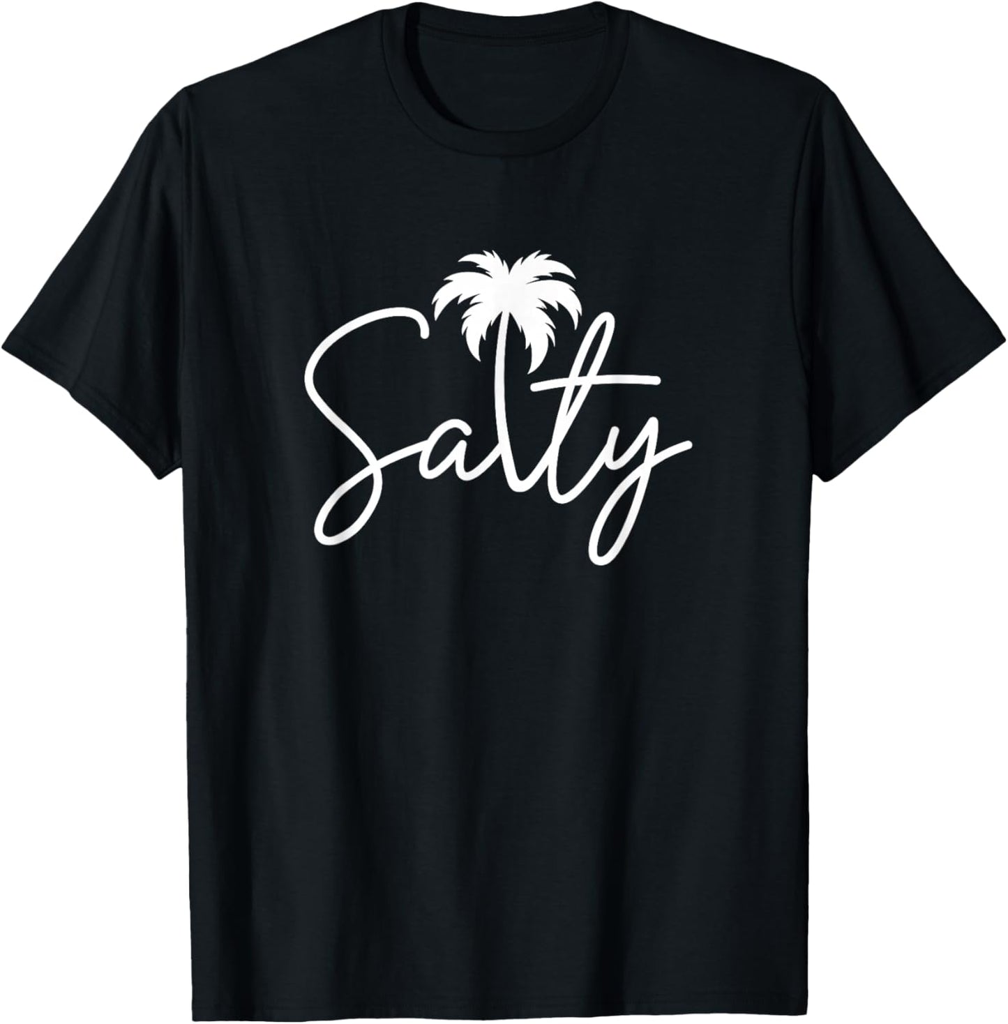 Salty Handwritten Palm Tree Coastal Beach Vibe Men Women T-Shirt - T-Shirt | Black