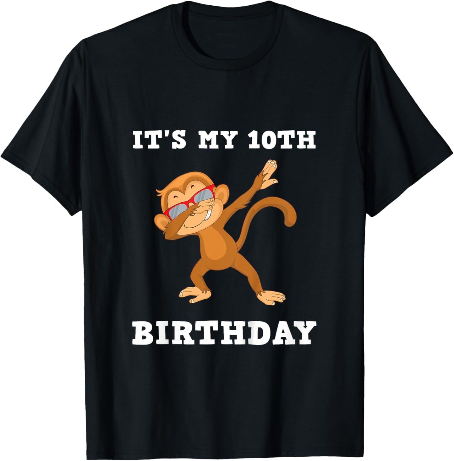 Kids 10 Years Boy Girl Monkey Party It's My 10th Birthday T-Shirt - T-Shirt | Black