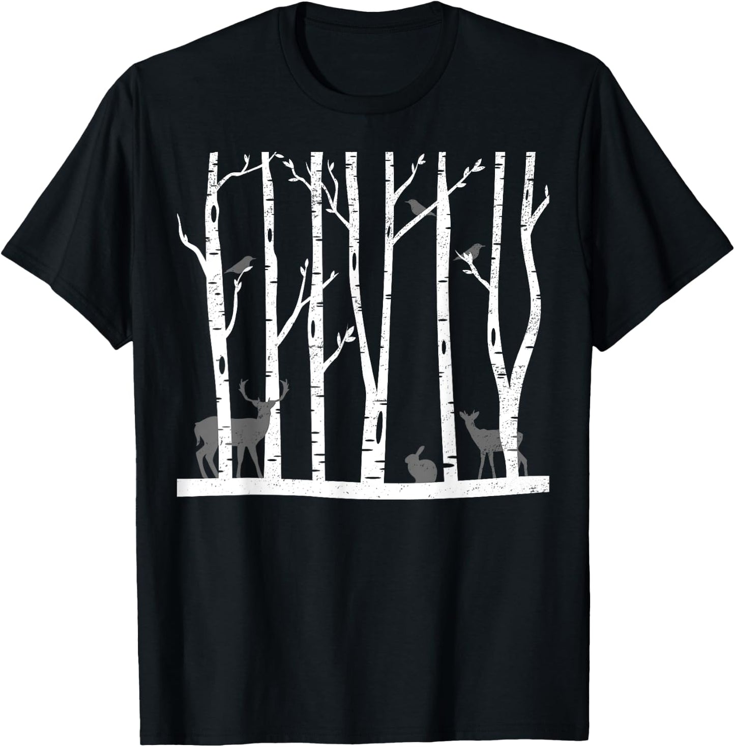 Snowy forest Paining Winter Trees Deer Nice Art Drawing T-Shirt - T-Shirt | Black