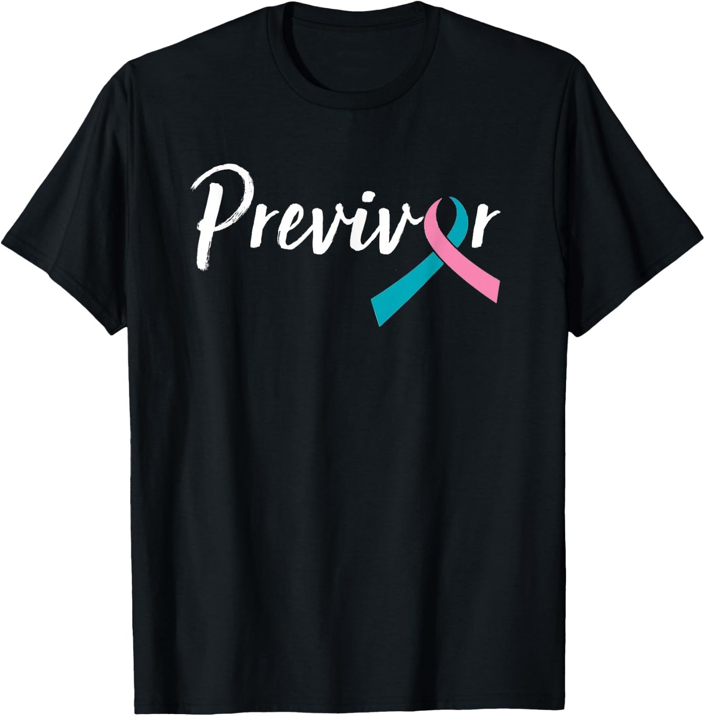 Script Previvor With Pink & Teal Ribbon T-Shirt - T-Shirt | Black