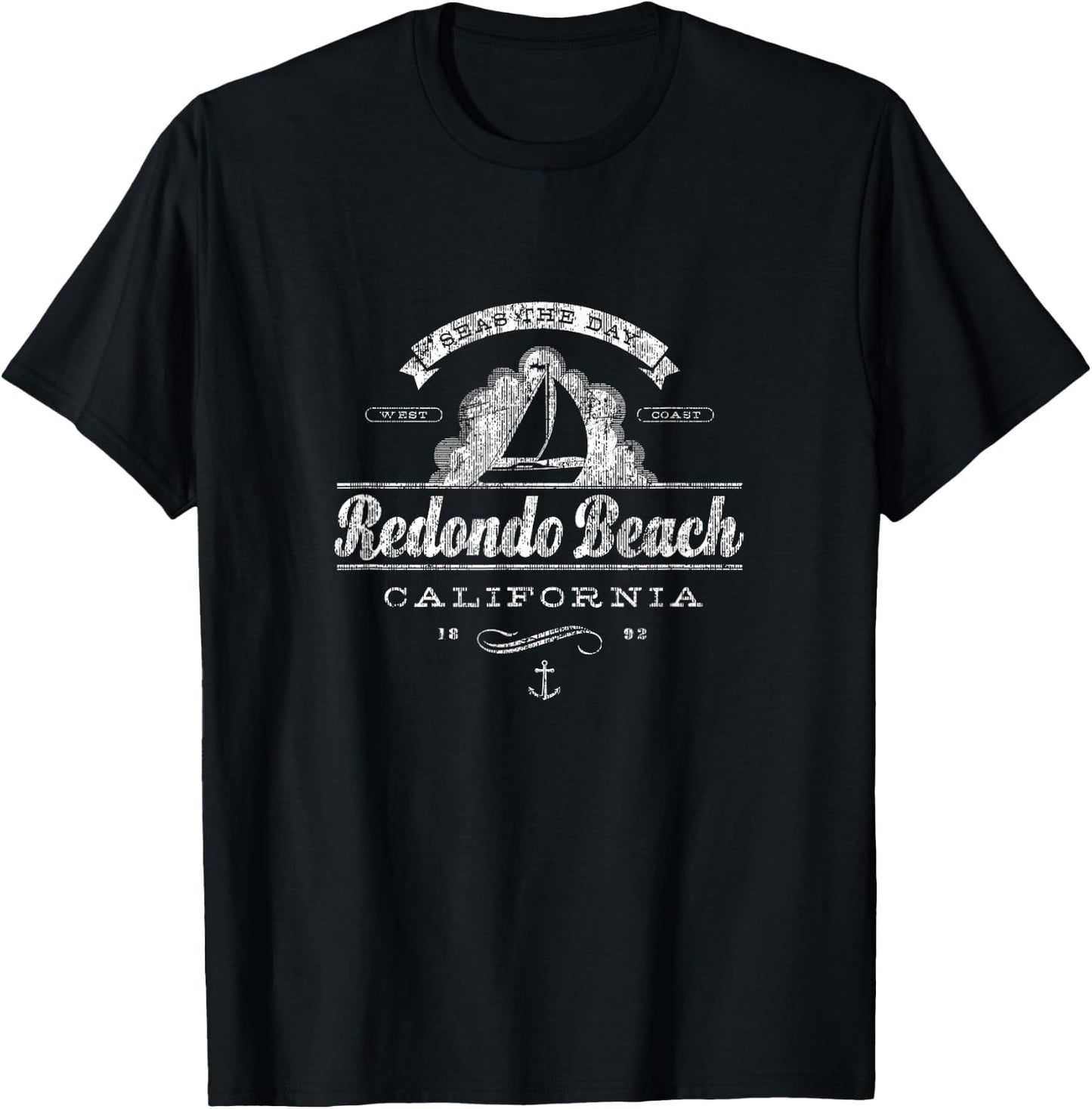 Redondo Beach CA Sailboat Vintage Nautical T-Shirt - T-Shirt | Black