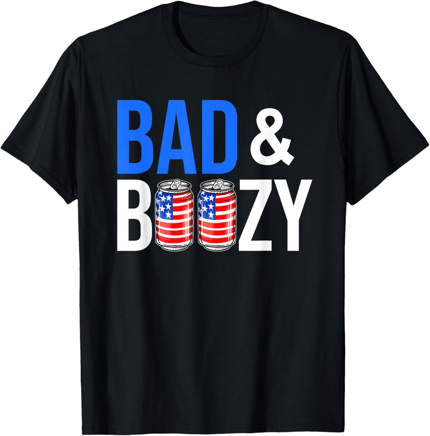 Bad & Boozy Red White And Blue Beer Bong Shots American Flag Women Men T-Shirt - T-Shirt | Black