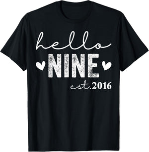 Hello Nine Est 2016 9 Years Old 9th Birthday Girls Boys T-Shirt - T-Shirt | Black