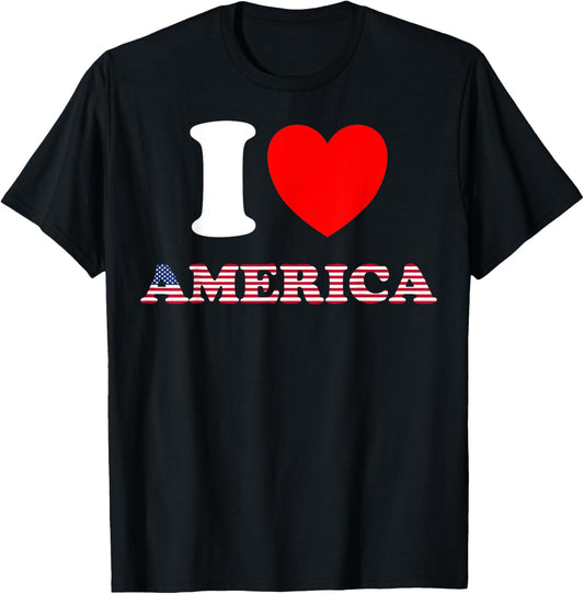 I Heart America, I Love America - Fun United States, US Flag T-Shirt - T-Shirt | Black