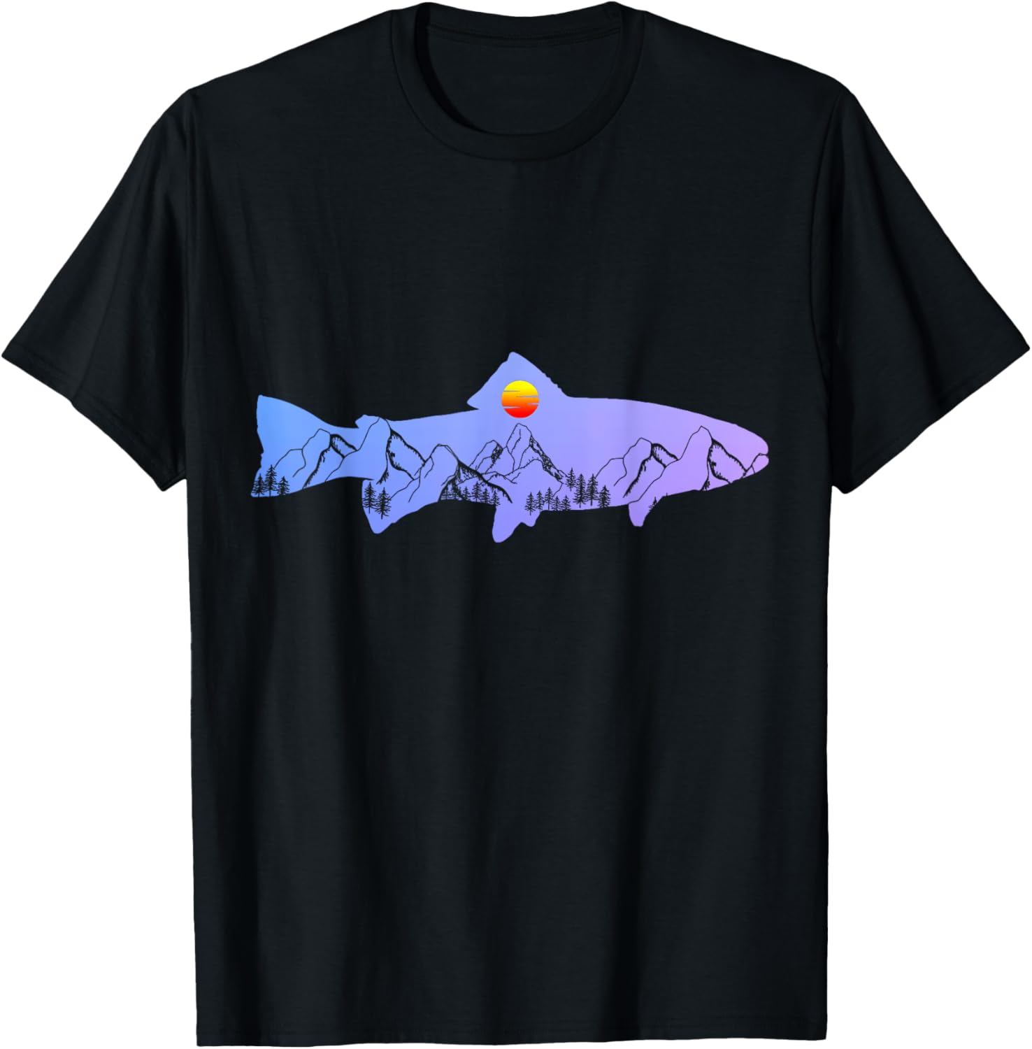 Fly Fishing Trout Fisherman Vintage Mountains Nature T-Shirt - T-Shirt | Black