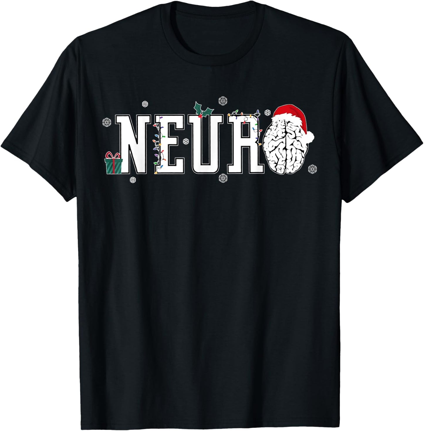 Neuro Nurse Brain Santa Hat Neuroscience Nursing Christmas T-Shirt - T-Shirt | Black