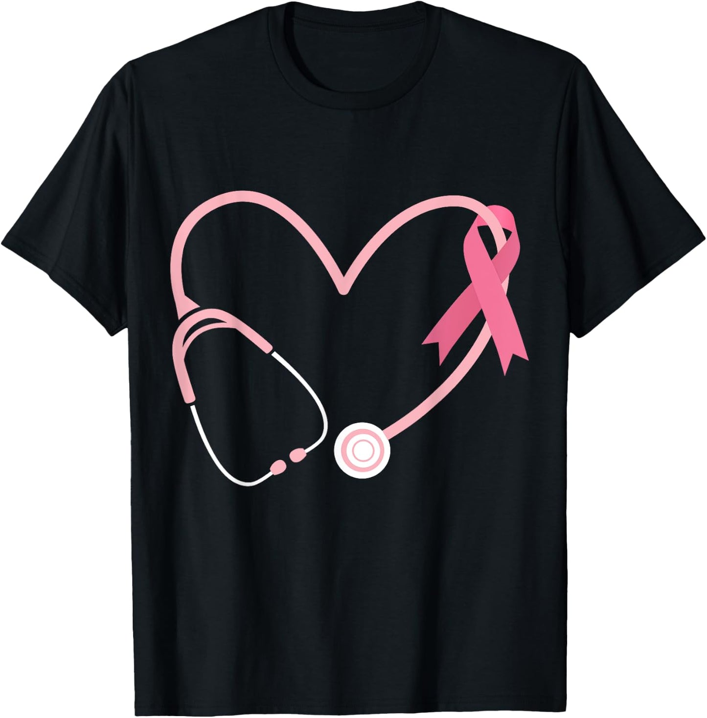 Doctor Nurse Heart Love Pink Ribbon Cute Breast Cancer Gifts T-Shirt - T-Shirt | Black