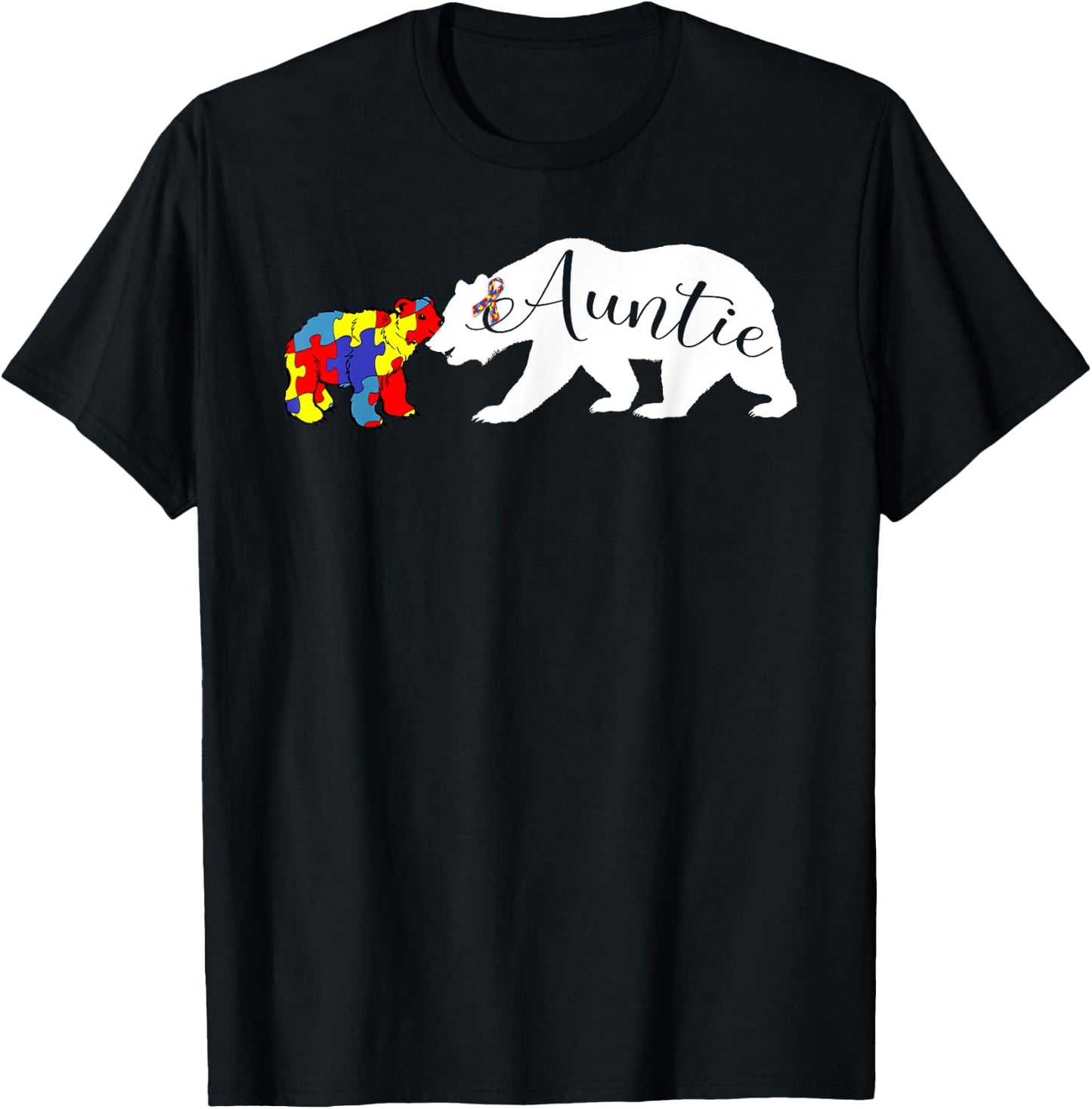 Auntie Bear Autism Awareness Aunt Women Gift T-Shirt - T-Shirt | Black