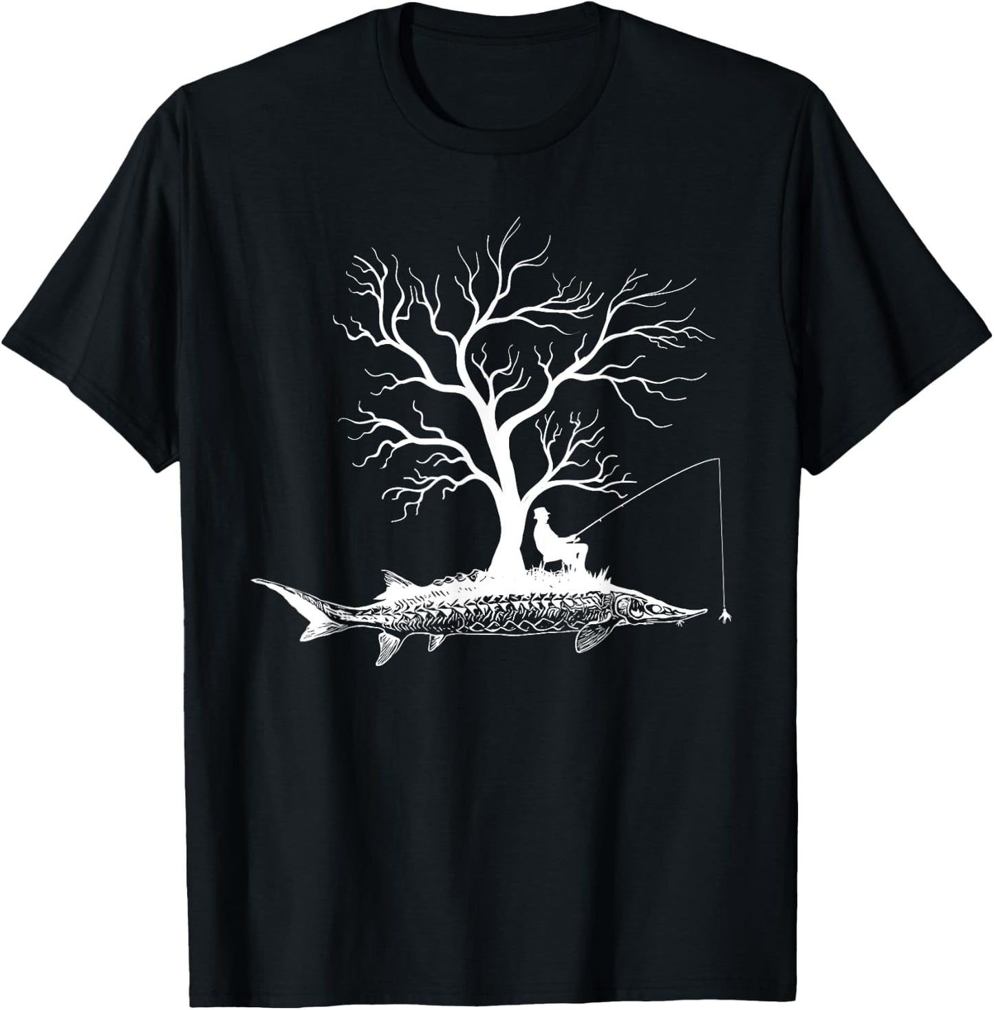 Graphic Tree Fishing Rod - Fish Sturgeon Fish T-Shirt - T-Shirt | Black