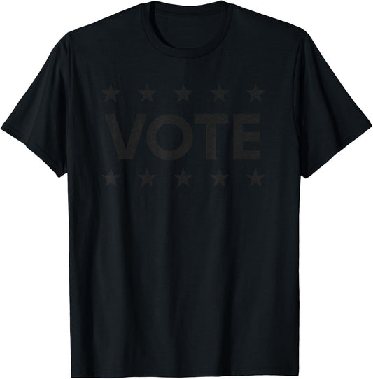Vote Women Men Black Distressed Text 2024 Election T-Shirt - T-Shirt | Black