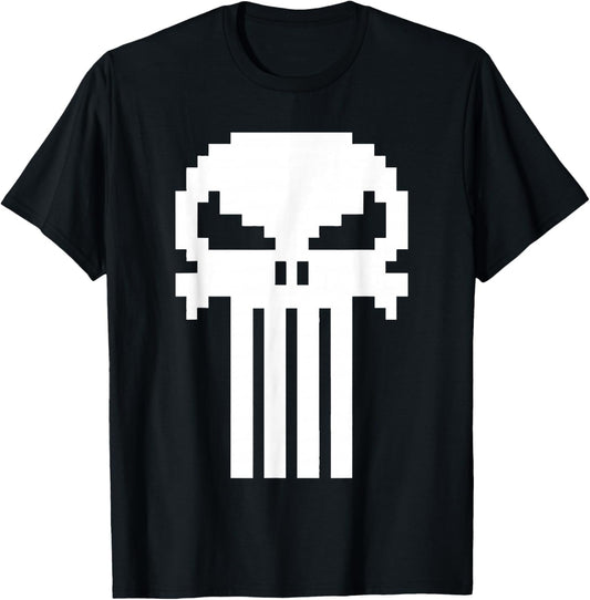 Marvel Punisher Pixelated Skull Vintage Chest Logo T-Shirt - T-Shirt | Black