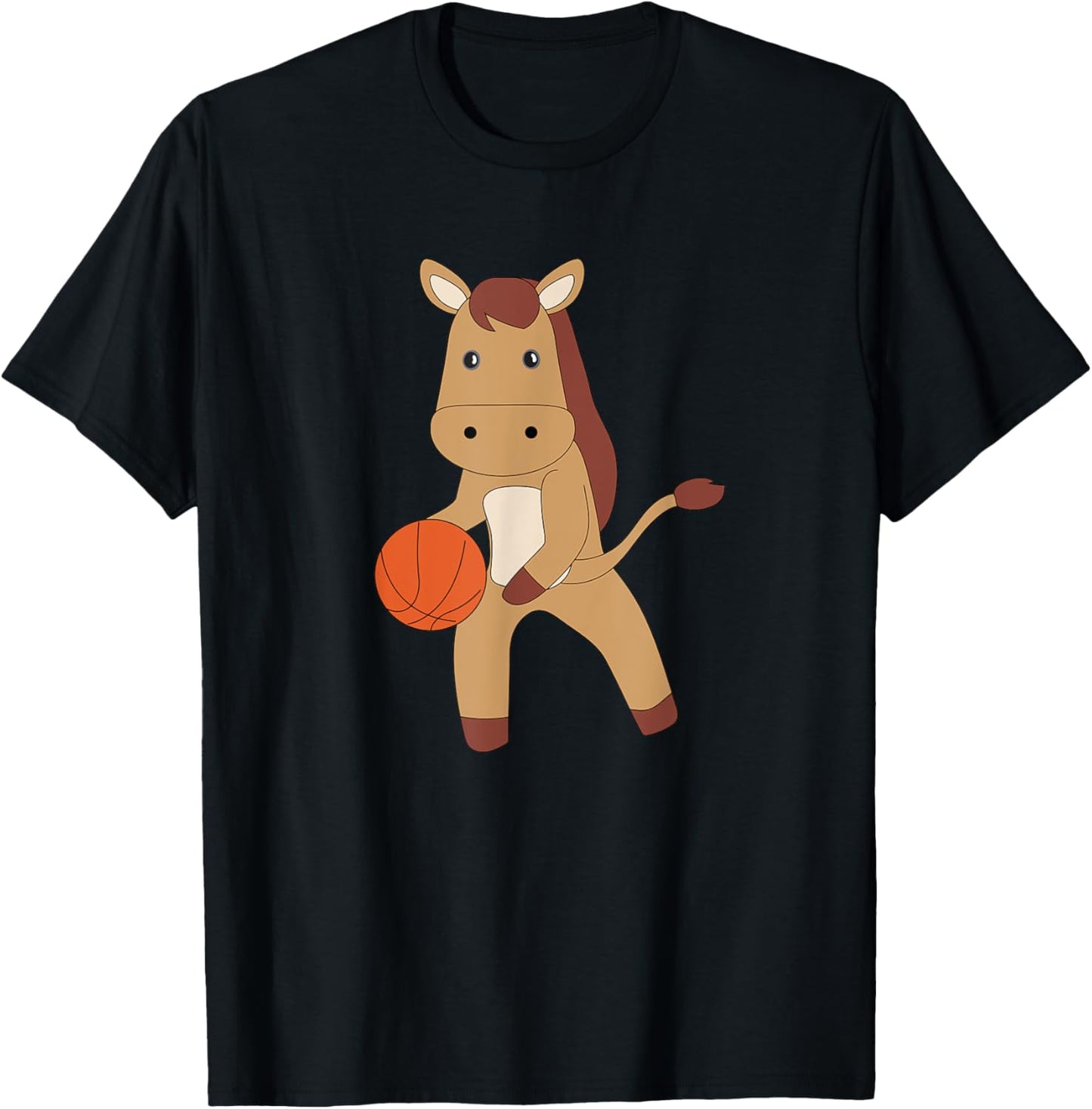 Horse Playing Basketball Cute Pony Basketball Player T-Shirt - T-Shirt | Black