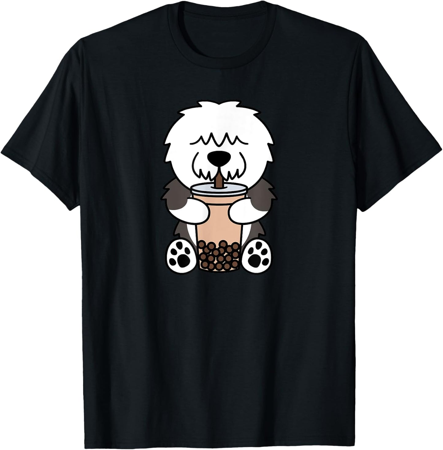 Boba Bubble Milk Tea Old English Sheepdog Dog T-Shirt - T-Shirt | Black