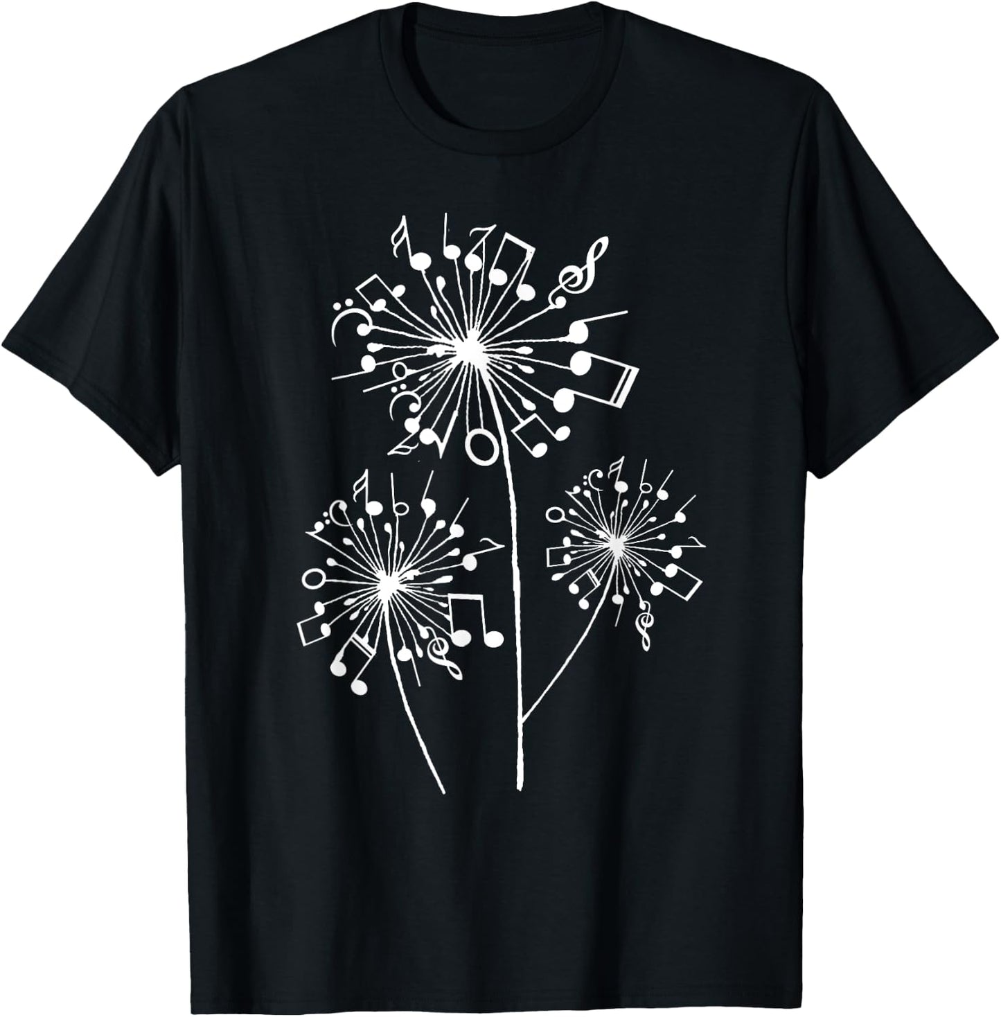 Funny Music Notes Gift Women Cool Dandelion Flower T-Shirt - T-Shirt | Black