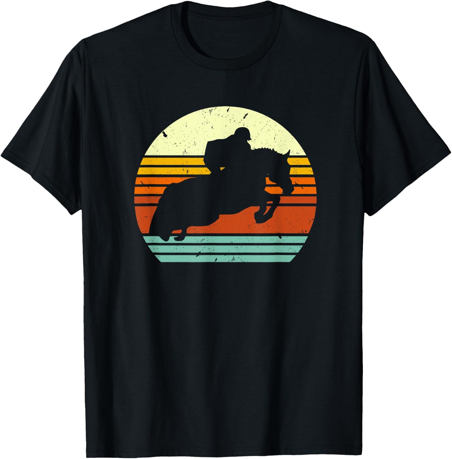 English Horse Show Jumping on Retro Sun Style T-Shirt - T-Shirt | Black
