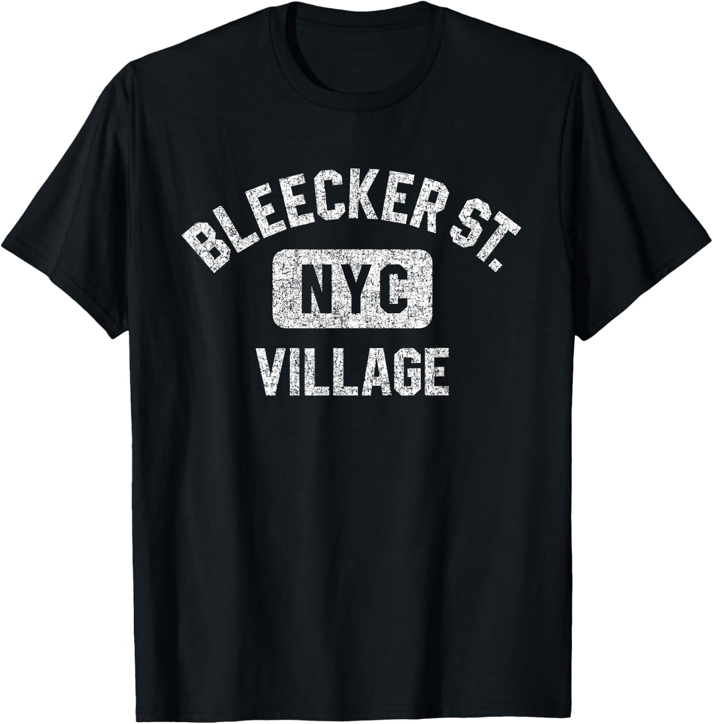 Bleecker Street Village NYC Gym Style Distressed White Print T-Shirt - T-Shirt | Black