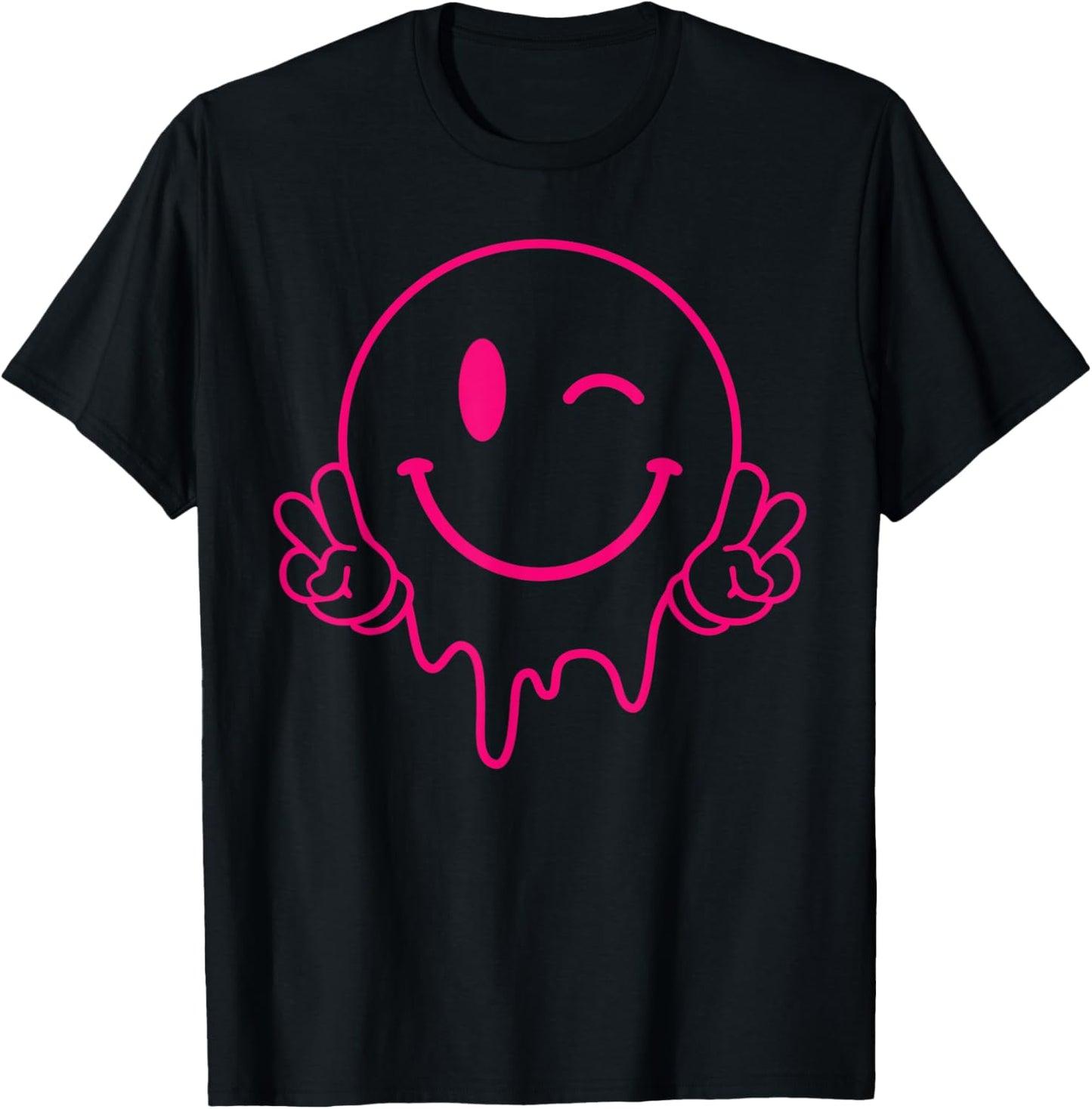 Melting Smile Funny Smiling Melted Dripping Face Cute Peace T-Shirt - T-Shirt | Black
