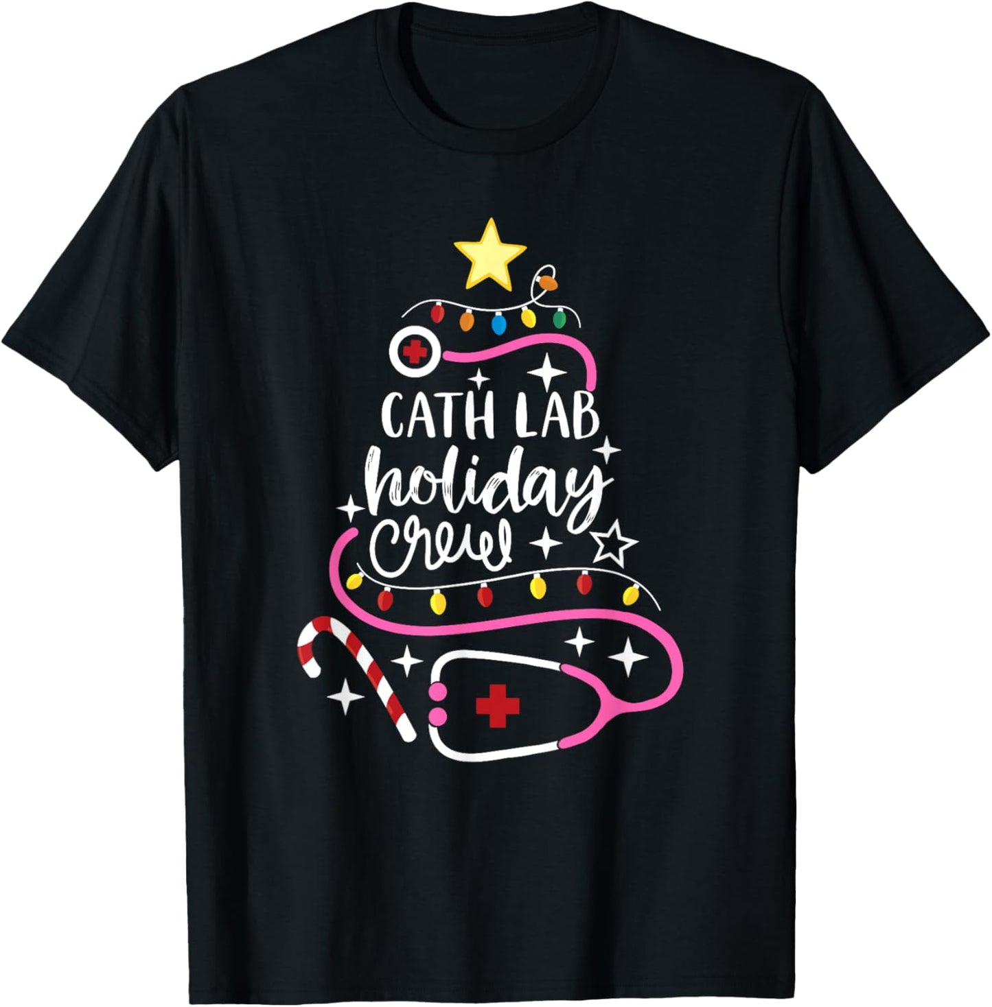 Cath Lab Holiday Crew Catheterization Lab Nurse Secretary T-Shirt - T-Shirt | Black