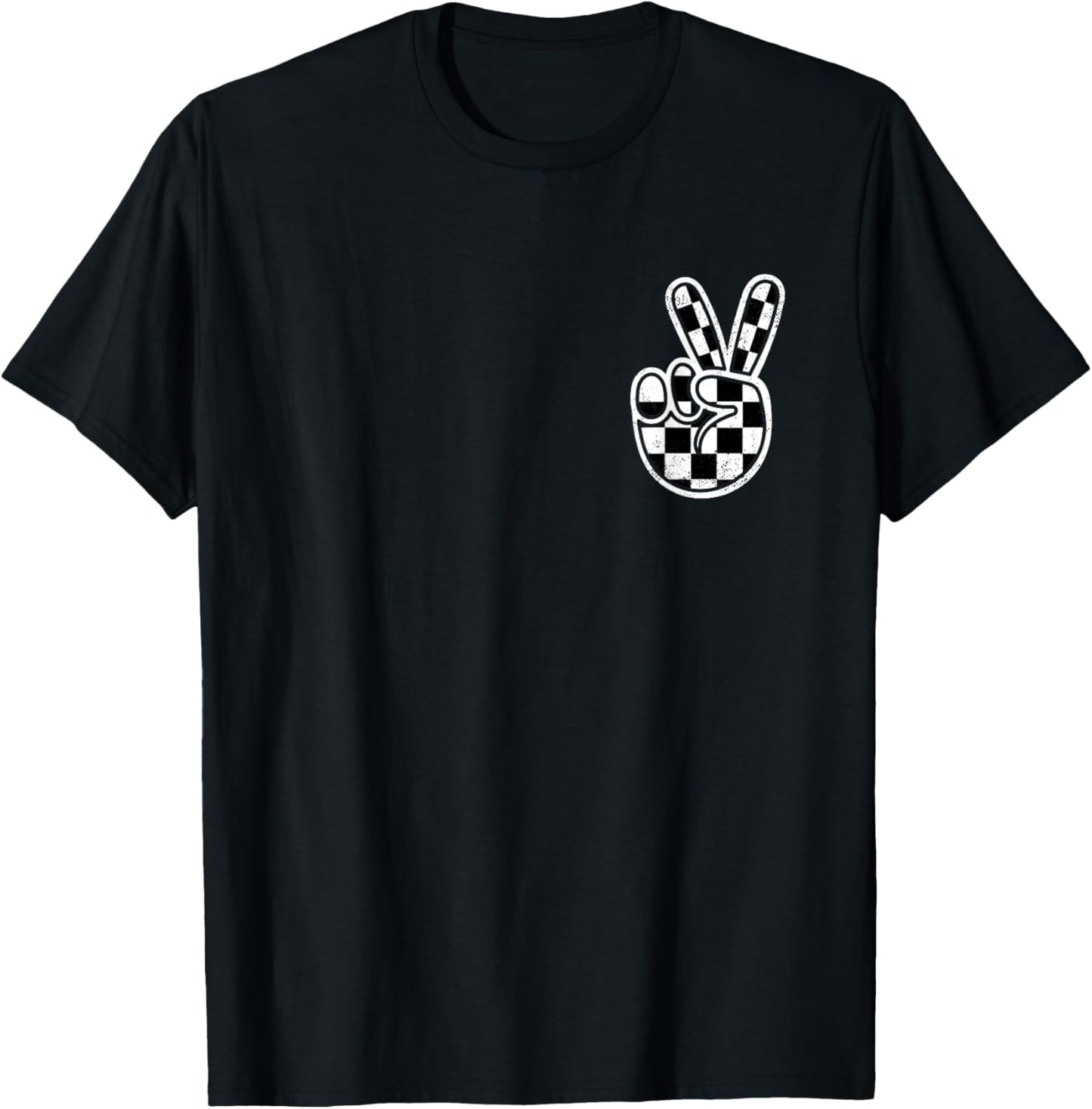 Checkered Peace Sign Hand Racing Flag Race Car Boys Pocket T-Shirt - T-Shirt | Black