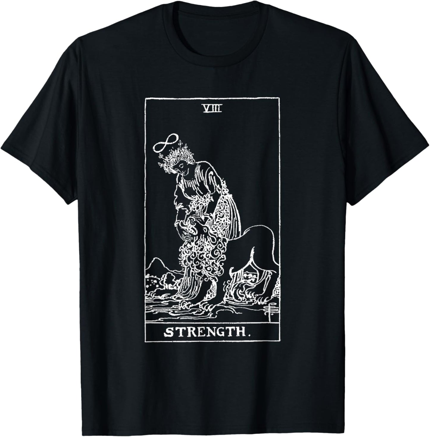 Strength Vintage Tarot Card - Cartomancy & Divination Gift T-Shirt - T-Shirt | Black