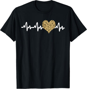 Cool Cheetah Leopard Print Heart Doctor Nurse Heartbeat EKG T-Shirt - T-Shirt | Black